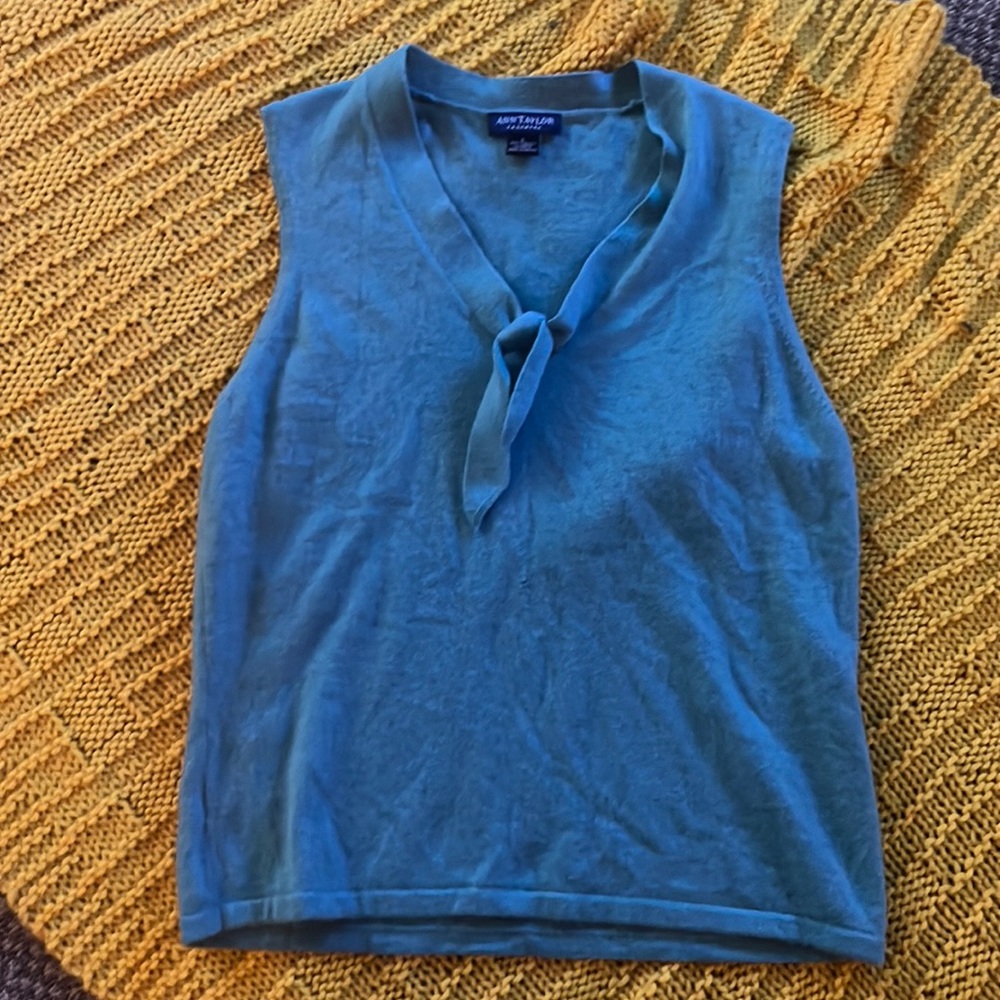 Vintage Ann Taylor Tie Front Heather Blue Cashmere Sweater Vest